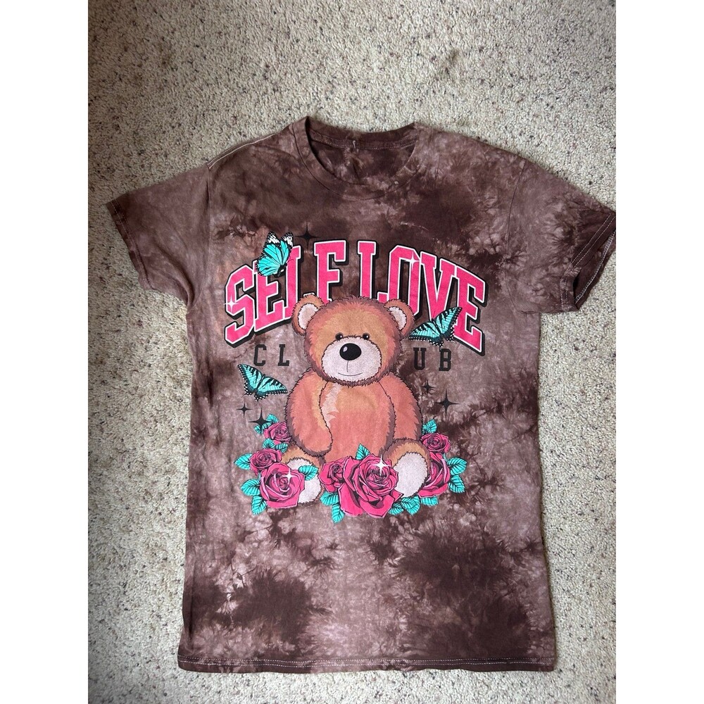 Popular Poison Brown Tie Dye Self Love Club Teddy Bear Graphic Tee